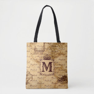 Vintage antique royal king world map rustic tote bag