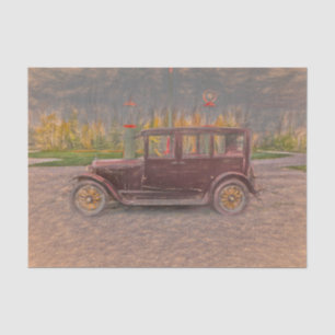 Vintage Antique Rustic Country Brown Car Sketch Tissue Paper