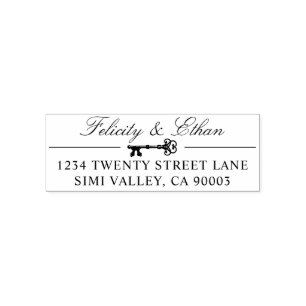 Vintage Antique Rustic Key Name & Return Address Self-inking Stamp