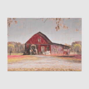 Vintage Antique Rustic Texture Sketch Art Red Barn Tissue Paper