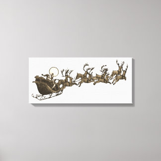 Vintage Antique Sepia Santa Sleigh Reindeers Canvas Print