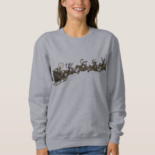 Vintage Antique Sepia Santa Sleigh Reindeers Sweatshirt
