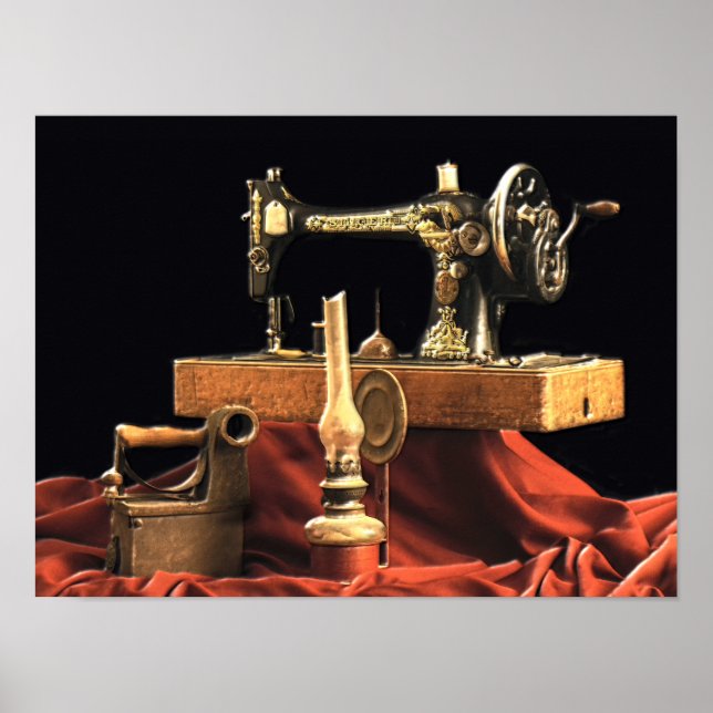 Vintage Antique Sewing Machine Poster (Front)