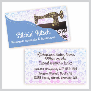Vintage antique sewing machine seamstress stitches business card