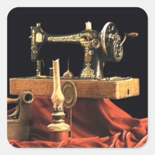 Vintage Antique Sewing Machine Square Sticker
