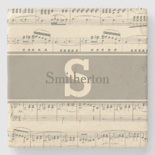 Vintage Antique Sheet Music Monogram Stone Coaster