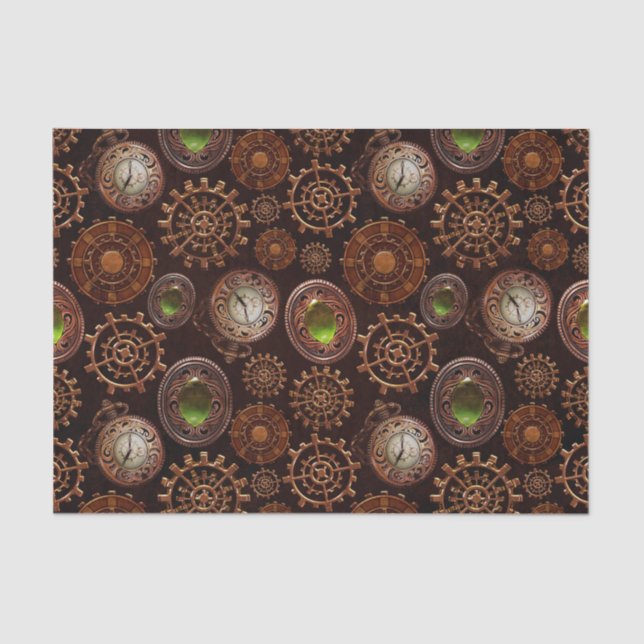 Vintage Antique Steampunk Clock and Gear Tissue Paper (Front)