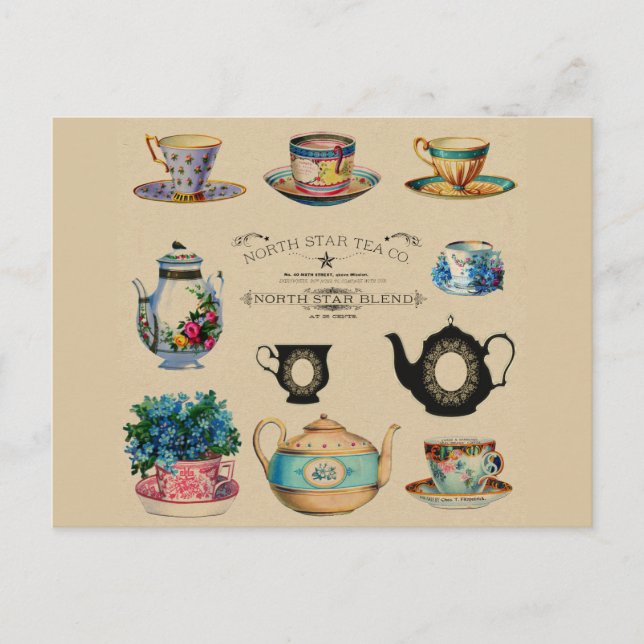 Vintage Antique Teacup Floral Postcard (Front)
