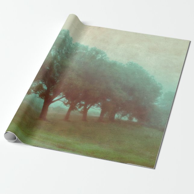 Vintage Antique Teal Texture Landscape Decoupage Wrapping Paper (Unrolled)