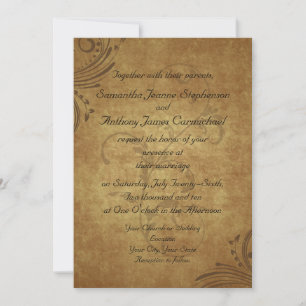 Vintage Antique Teastain Swirl Wedding Invitation