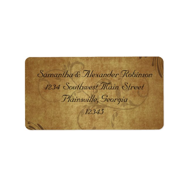 Vintage Antique Teastain Swirl Wedding Label (Front)