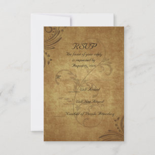 Vintage Antique Teastain Swirl Wedding Small RSVP Card