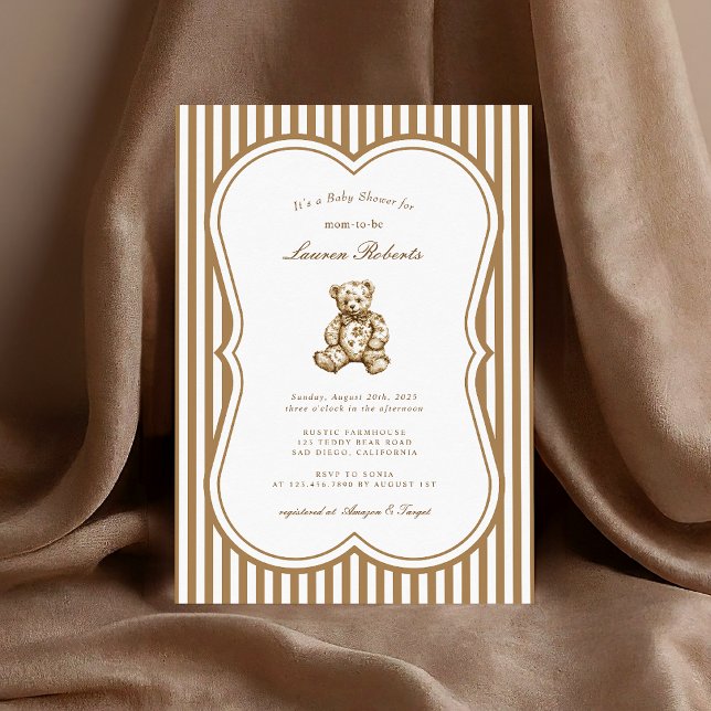 Vintage Antique Teddy Bear Toile Baby Shower Invitation (Creator Uploaded)