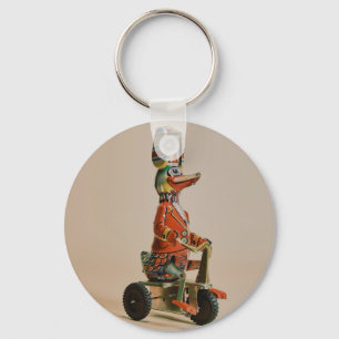 Vintage Antique Toy Duck on Bike Key Ring