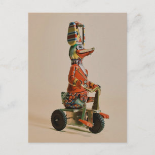 Vintage Antique Toy Duck on Bike Postcard