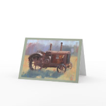 Vintage Antique Tractor Painting Father's Day Card