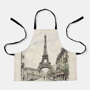 Vintage antique travel illustration of Paris Apron