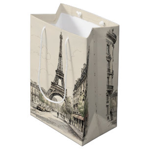 Vintage antique travel illustration of Paris Medium Gift Bag