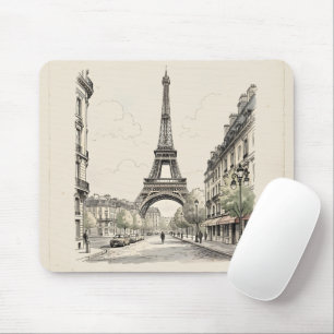 Vintage antique travel illustration of Paris Mouse Mat