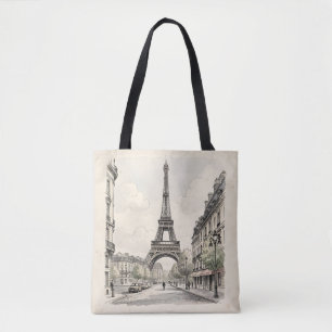 Vintage antique travel illustration of Paris Tote Bag