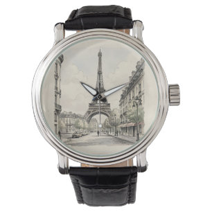 Vintage antique travel illustration of Paris Watch
