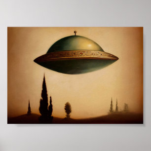 Vintage Antique UFO Art Painting  Poster