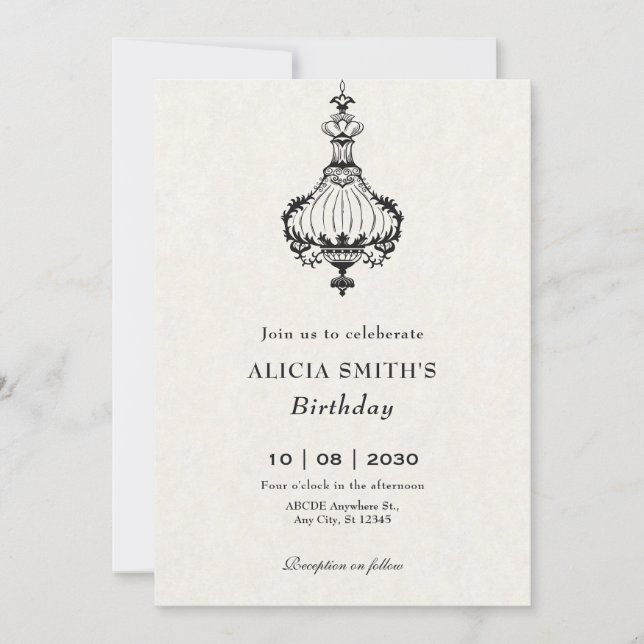 Vintage antique victorian chandeliers birthday invitation (Front)