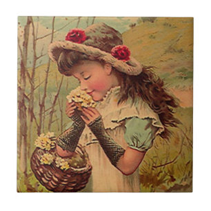 Vintage Antique Victorian Flower Girl Fashion Tile