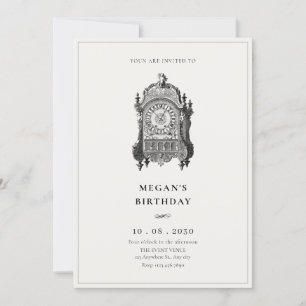 Vintage antique wall clock birthday invitation
