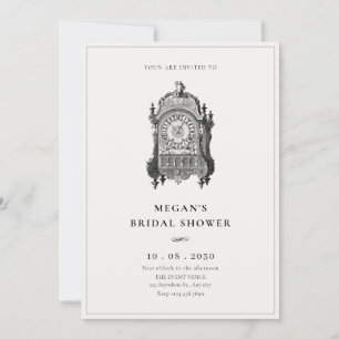 Vintage antique wall clock bridal shower invitation