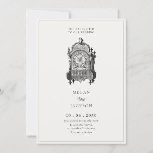 Vintage antique wall clock wedding invitation