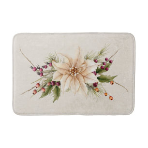 Vintage Antique White Christmas Poinsettia  Bath Mat