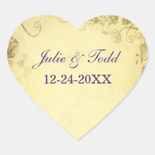Vintage Antique With Bow Wedding Heart Sticker
