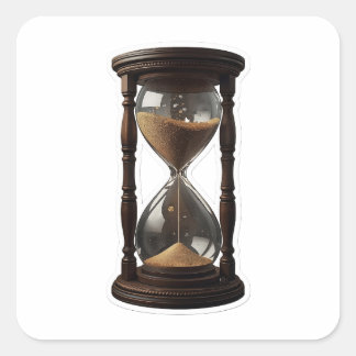 Vintage Antique Wooden Hourglass 3D Timepiece Die- Square Sticker