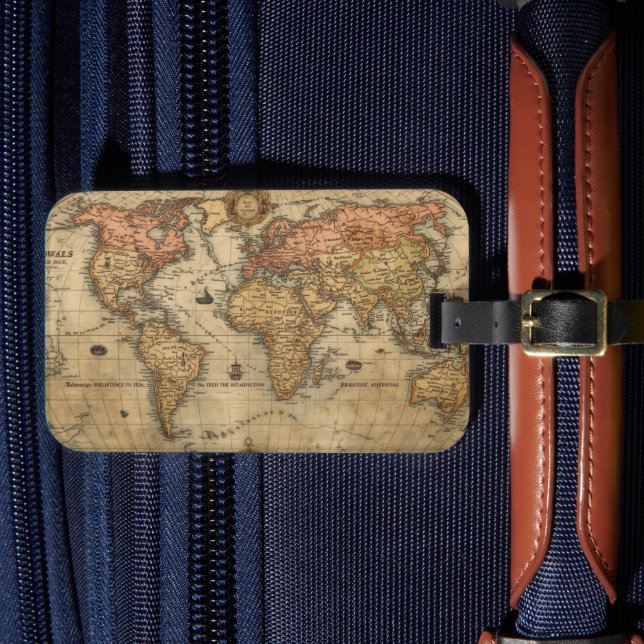 Vintage antique world map  luggage tag (Front Insitu 4)