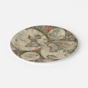 Vintage Antique World Map Paper Plate