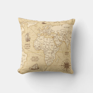 Vintage antique world map with countries boundarie cushion
