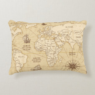 Vintage antique world map with countries boundarie decorative cushion