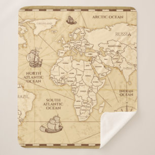 Vintage antique world map with countries boundarie sherpa blanket