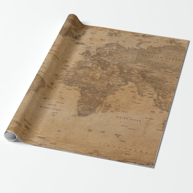 Vintage Antique World Map Wrapping Paper (Unrolled)