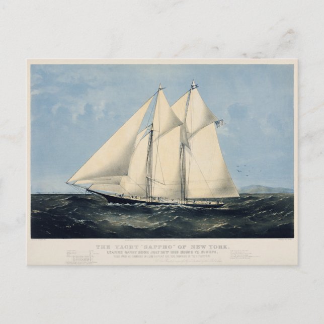 Vintage Antique Yacht Sailboat Seascape Postcard (Front)