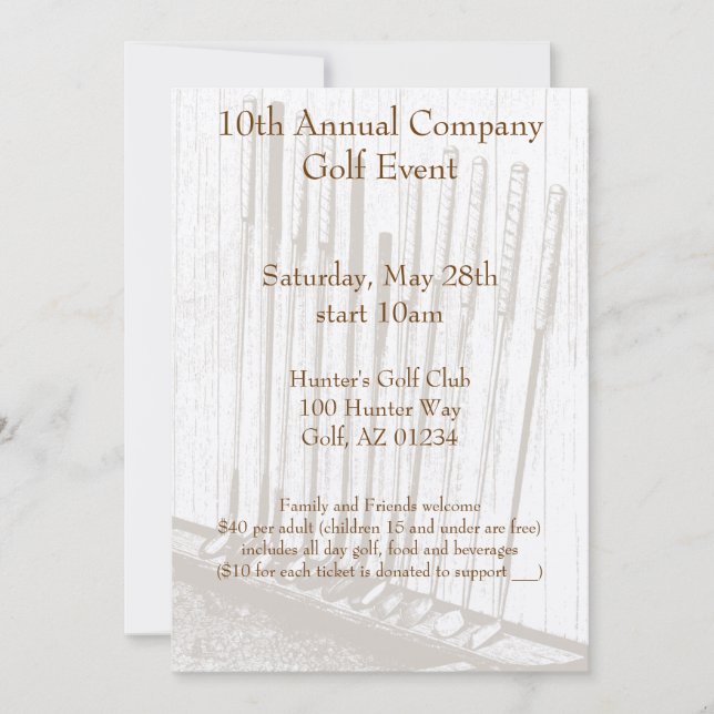 Vintage Antique Yellow & Brown Golf Clubs Invitation (Front)