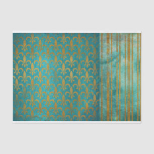 Vintage Antiqued Distressed Turquoise Decoupage Tissue Paper