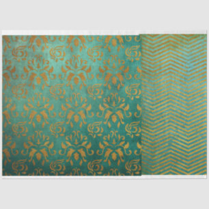 Vintage Antiqued Distressed Turquoise Decoupage Tissue Paper