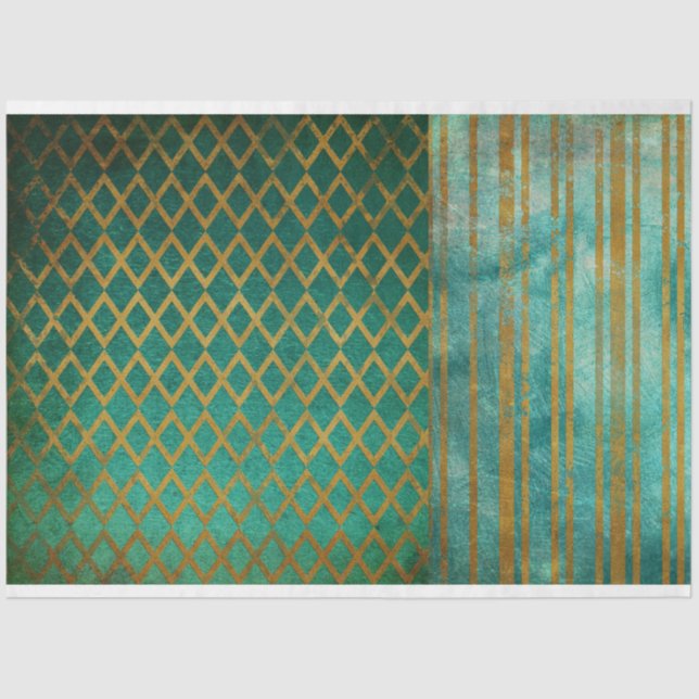 Vintage Antiqued Distressed Turquoise Decoupage Tissue Paper (Front)