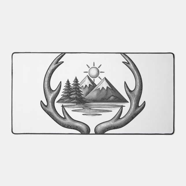 Vintage Antler Mountain Wilderness Desk Mat (Front)