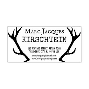Vintage Antlers Logo Return Address Names Contact Rubber Stamp