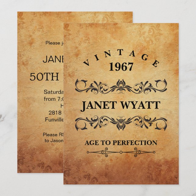 Vintage Any Age Birthday Invitation (Front/Back)