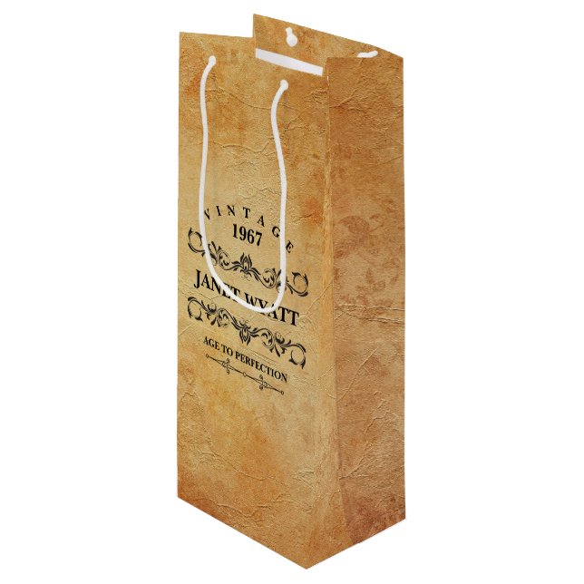 Vintage Any Age Birthday Wine Gift Bag (Front Angled)