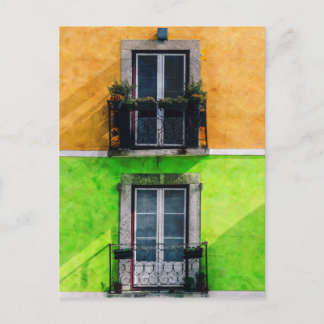 Vintage Apartment Balconies Postcard